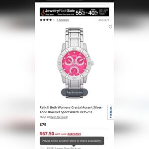 Relic Women’s Silver Bracelet Watch with Pink Dial and Crystal Accents